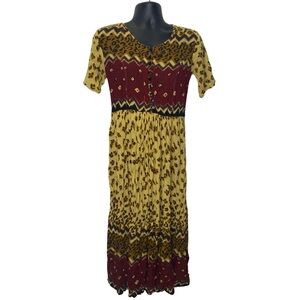 M.P.H. Animal Print Midi Dress (Size:XL, Color:Brown/Red/Black)